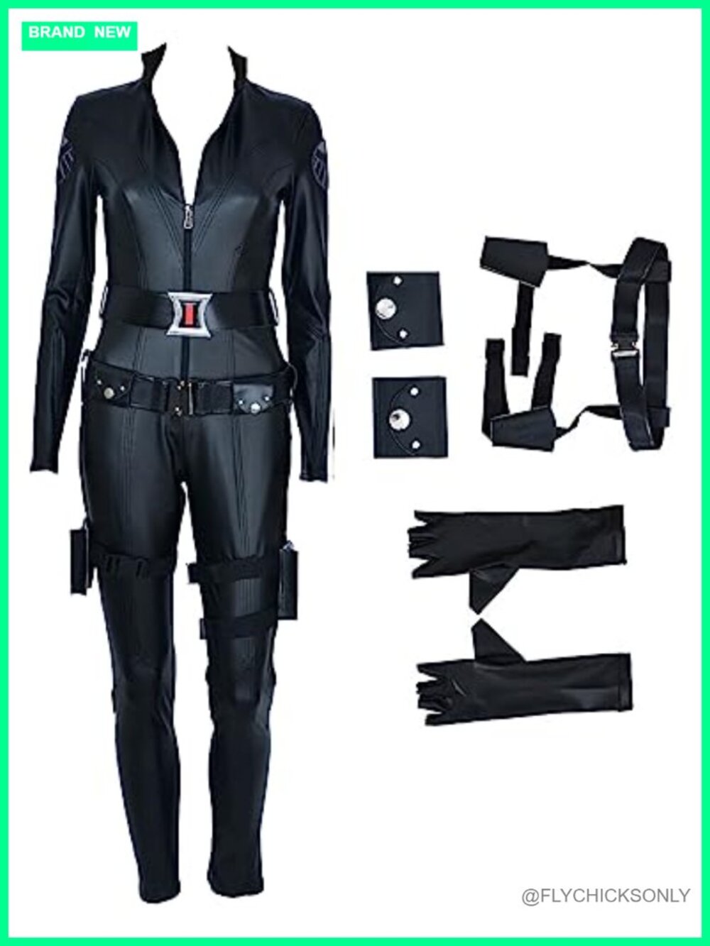 Widow Cosplay Jumpsuit Bodysuit with Belt Holster Gloves Faux Leather Adult